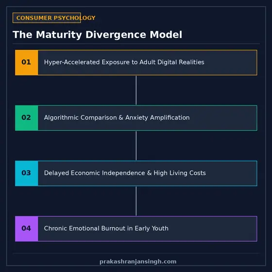 Diagram showing the divergence between early digital exposure and delayed financial autonomy