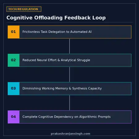 Diagram illustrating how cognitive offloading to AI reduces deep problem-solving endurance