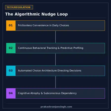 Diagram showing the 4-step loop of convenience, behavioral prediction, nudging, and dependency