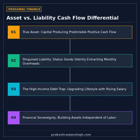 Diagram showing the cash flow difference between assets that put money in pocket vs liabilities