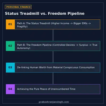 Infographic contrasting the perpetual consumption treadmill with the sovereign freedom pipeline