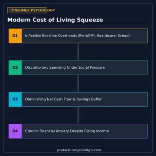 Infographic breakdown showing fixed urban overheads consuming majority of monthly household income