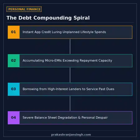 Infographic diagram showing how multiple small loans spiral into debt traps and liquidity collapse
