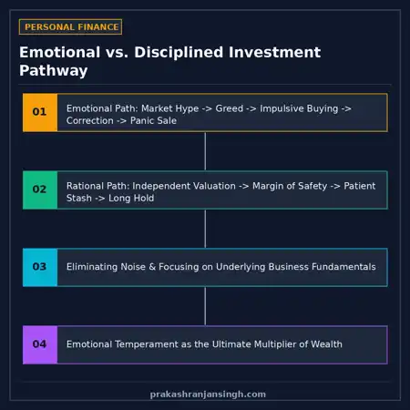 Infographic contrasting the emotional volatility loop with the disciplined compounding pipeline