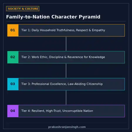 Pyramid diagram illustrating how family discipline and empathy scale into national integrity and governance