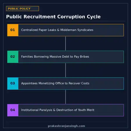 Diagram showing the self-perpetuating cycle of bribery, debt, and compromised public service